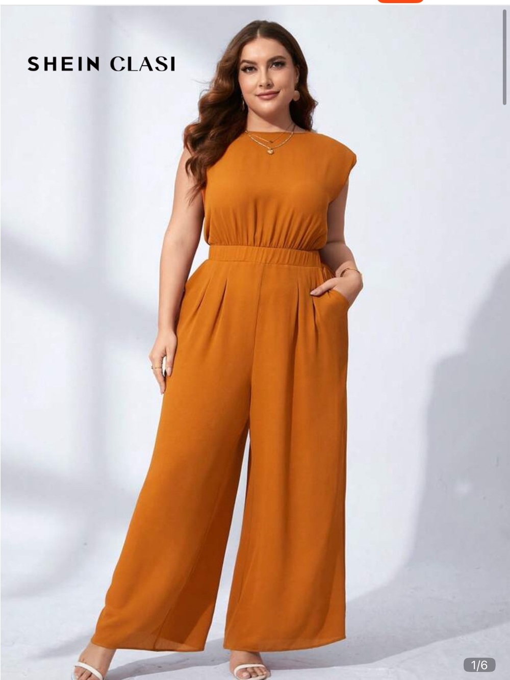 SHEIN Sleeveless Wide-Leg Jumpsuit in Mustard